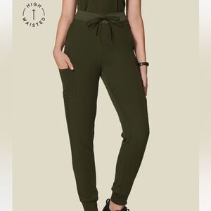 Mandala Scrubs XS Petite High Waisted Joggers Olive